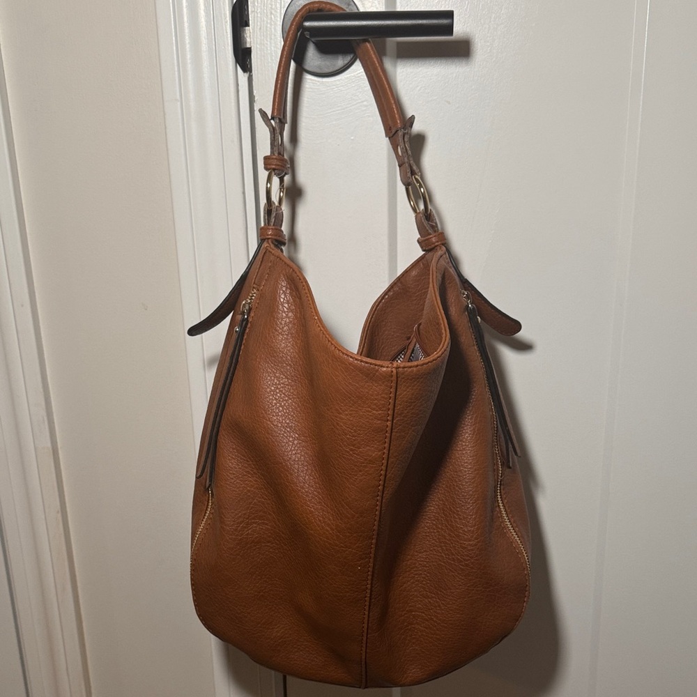 Classic Cognac Leather Hobo Shoulder Bag
